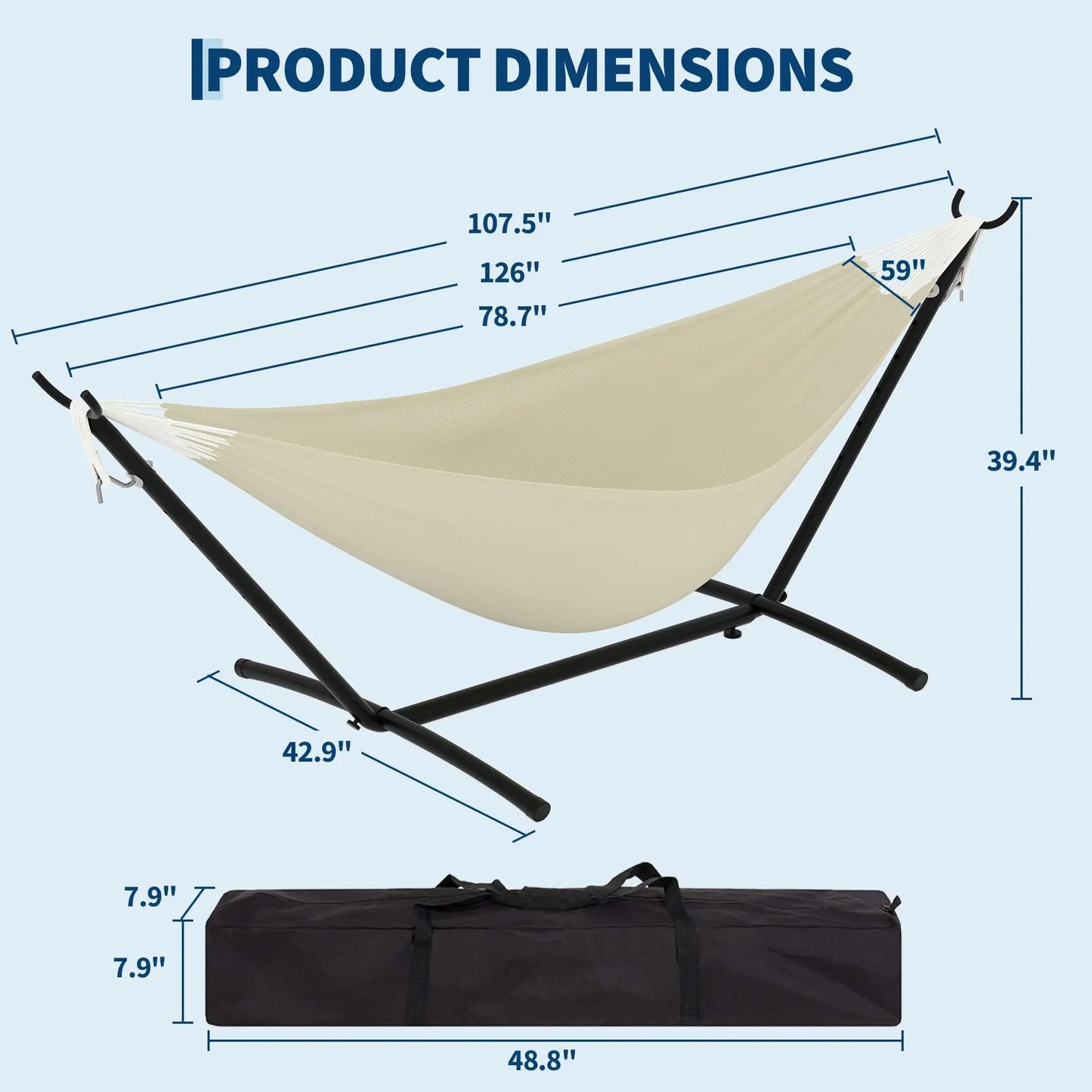 Portable 2 Person Hammock with Heavy-Duty Steel Stand, 450 Lbs Capacity Double Hammock, Space-Saving Structure with Carrying Bag, Versatile for Indoor, Outdoor, Patio, Lawn & Garden Use, Patio Furniture