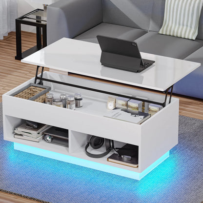 Mesa De Centro Elevable Con Compartimento Oculto, Mesa De Centro Blanca De Alto Brillo, Mesa De Cóctel Elevable Central Para Sala De Estar, Mueble Decorativo