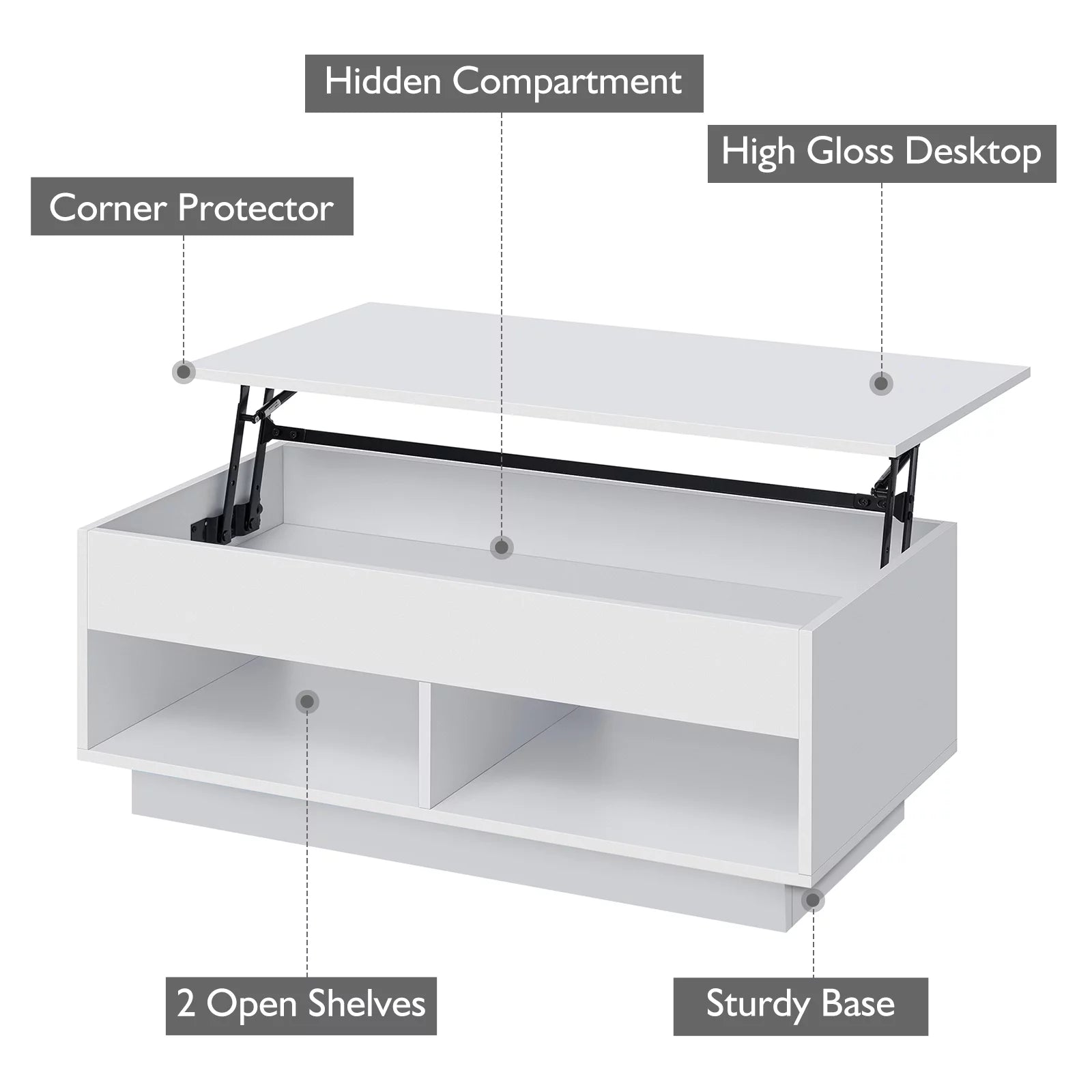 Mesa De Centro Elevable Con Compartimento Oculto, Mesa De Centro Blanca De Alto Brillo, Mesa De Cóctel Elevable Central Para Sala De Estar, Mueble Decorativo