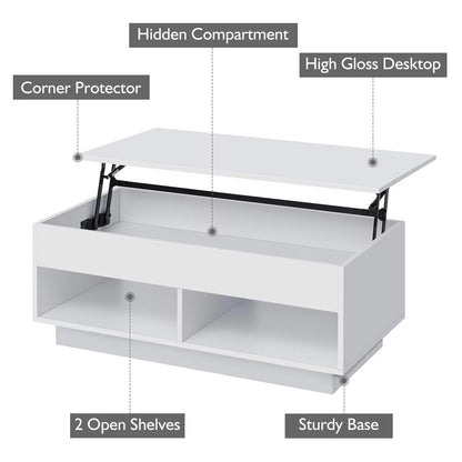 Mesa De Centro Elevable Con Compartimento Oculto, Mesa De Centro Blanca De Alto Brillo, Mesa De Cóctel Elevable Central Para Sala De Estar, Mueble Decorativo