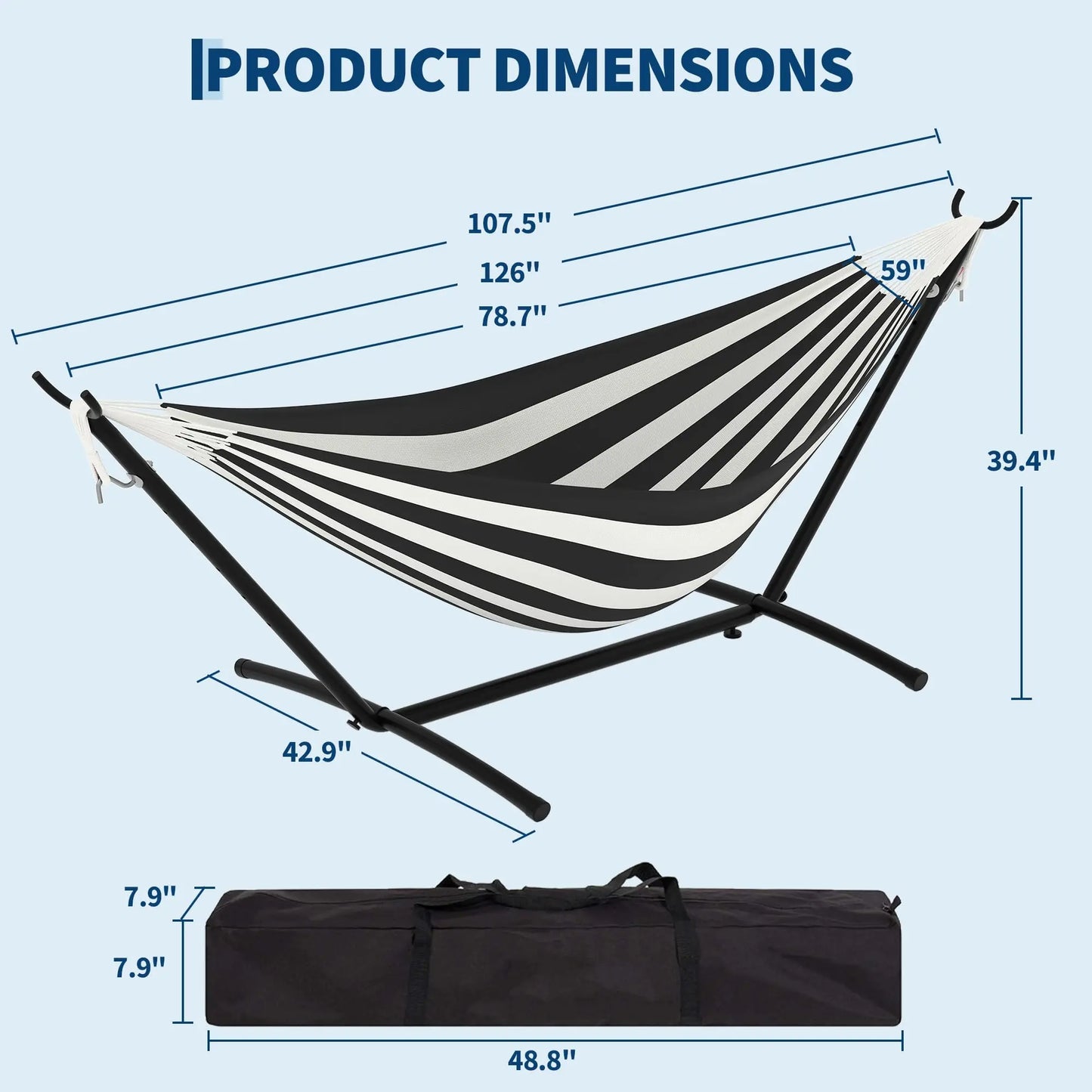 Portable 2 Person Hammock with Heavy-Duty Steel Stand, 450 Lbs Capacity Double Hammock, Space-Saving Structure with Carrying Bag, Versatile for Indoor, Outdoor, Patio, Lawn & Garden Use, Patio Furniture
