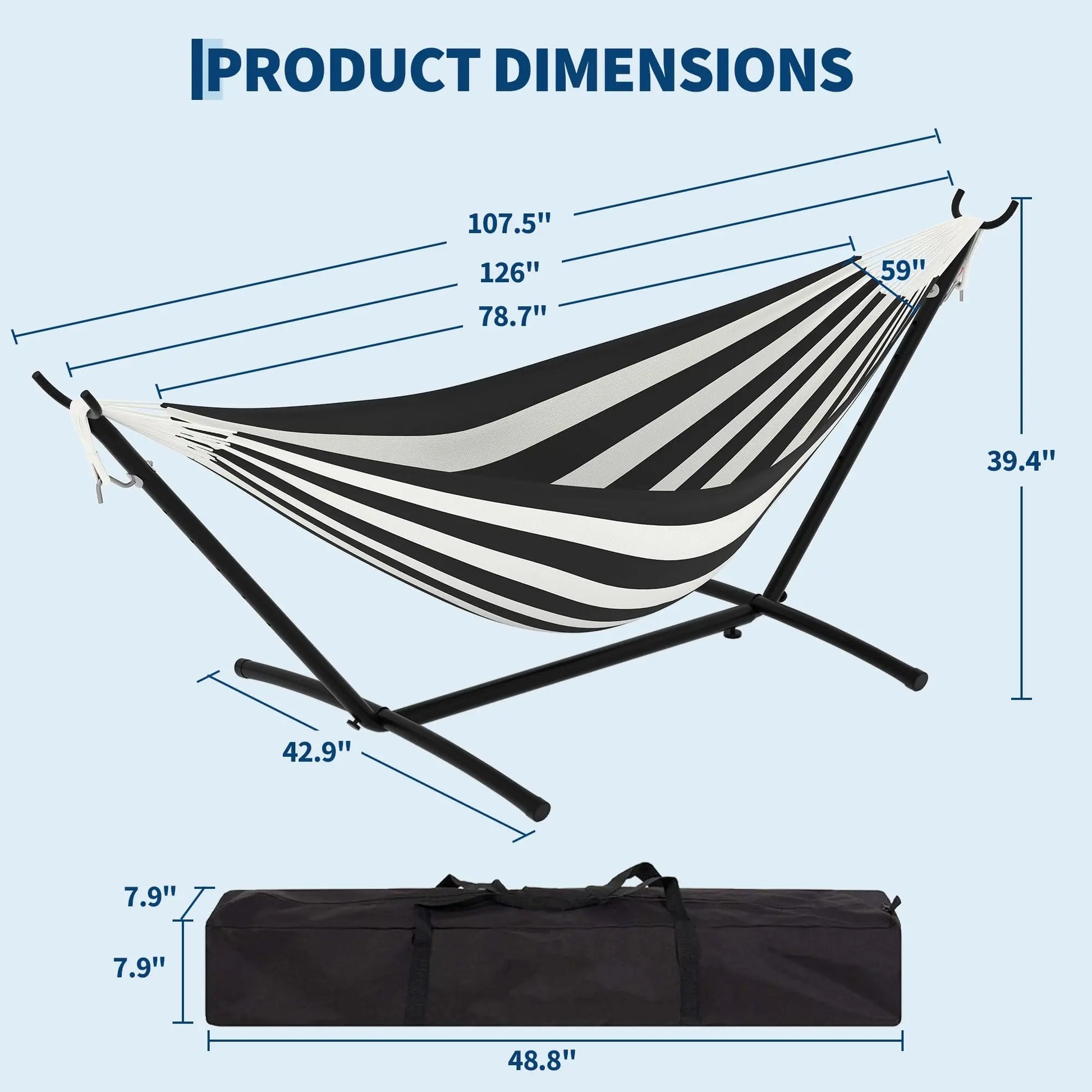 Portable 2 Person Hammock with Heavy-Duty Steel Stand, 450 Lbs Capacity Double Hammock, Space-Saving Structure with Carrying Bag, Versatile for Indoor, Outdoor, Patio, Lawn & Garden Use, Patio Furniture