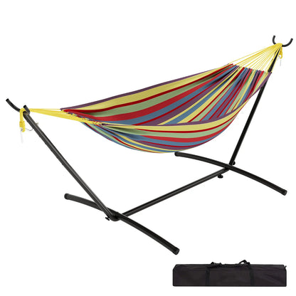 Portable 2 Person Hammock with Heavy-Duty Steel Stand, 450 Lbs Capacity Double Hammock, Space-Saving Structure with Carrying Bag, Versatile for Indoor, Outdoor, Patio, Lawn & Garden Use, Patio Furniture