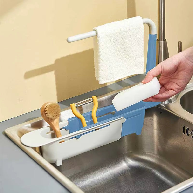 SinkSpace™ 2-in-1 Telescopic Sink Storage Rack – Adjustable, Expandable Sponge Holder for Effortless Kitchen Organization