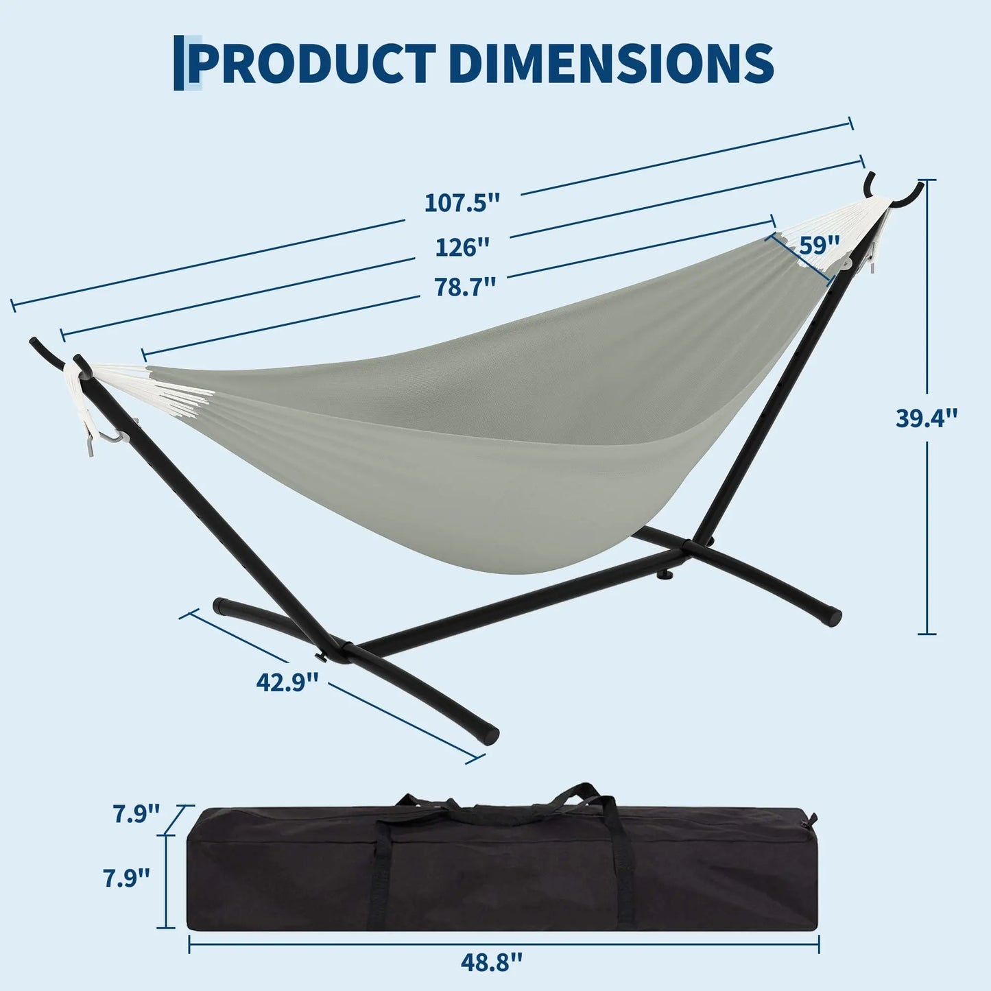 Portable 2 Person Hammock with Heavy-Duty Steel Stand, 450 Lbs Capacity Double Hammock, Space-Saving Structure with Carrying Bag, Versatile for Indoor, Outdoor, Patio, Lawn & Garden Use, Patio Furniture