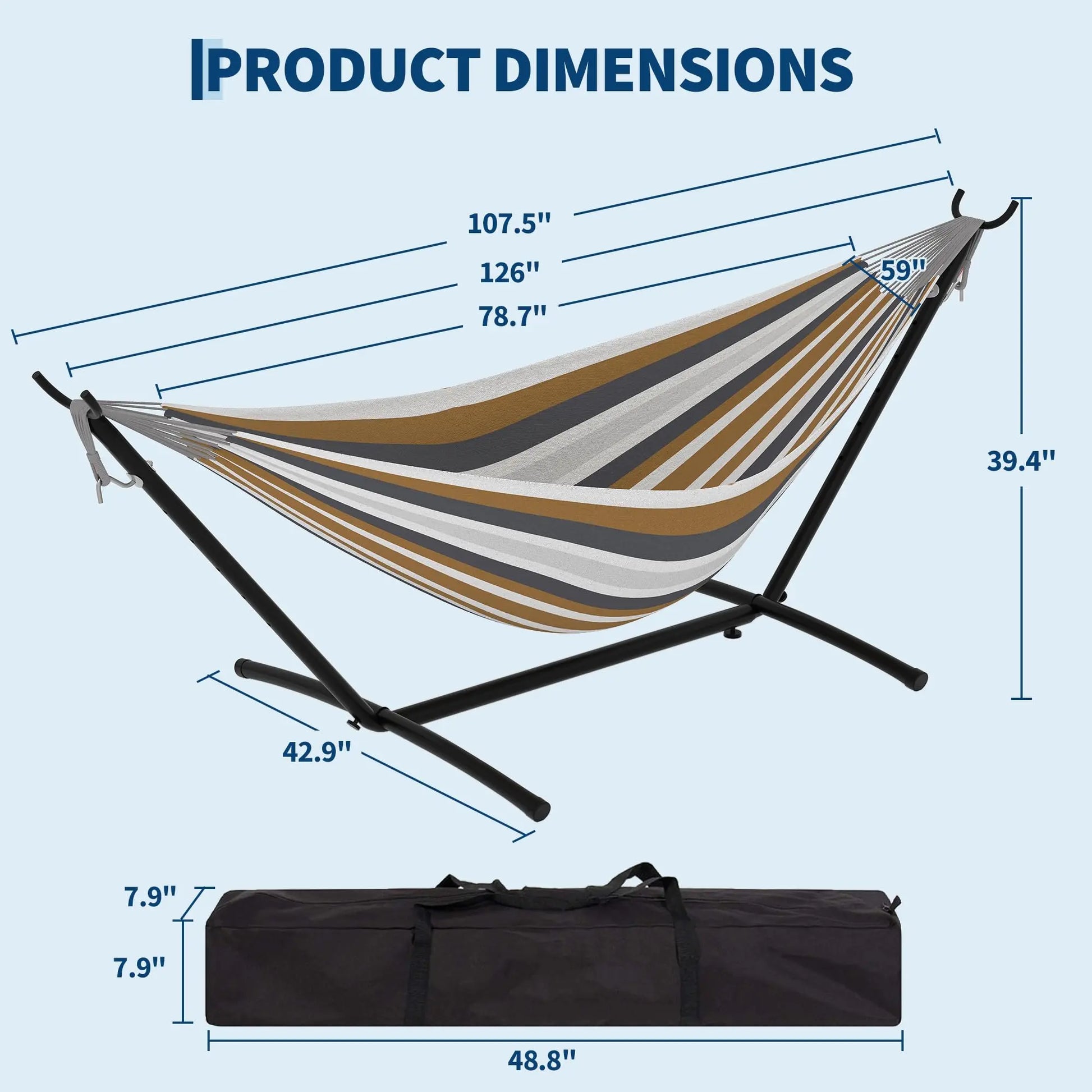 Portable 2 Person Hammock with Heavy-Duty Steel Stand, 450 Lbs Capacity Double Hammock, Space-Saving Structure with Carrying Bag, Versatile for Indoor, Outdoor, Patio, Lawn & Garden Use, Patio Furniture