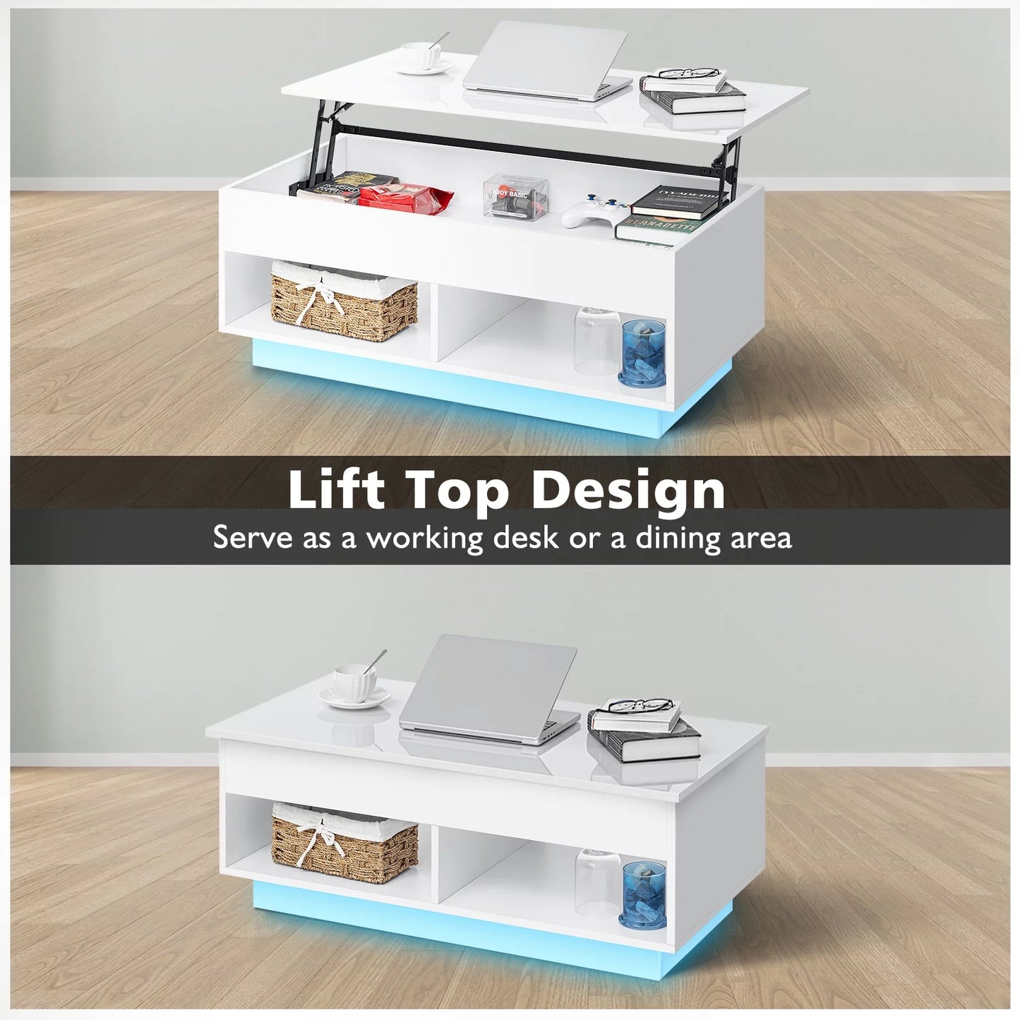 Mesa De Centro Elevable Con Compartimento Oculto, Mesa De Centro Blanca De Alto Brillo, Mesa De Cóctel Elevable Central Para Sala De Estar, Mueble Decorativo