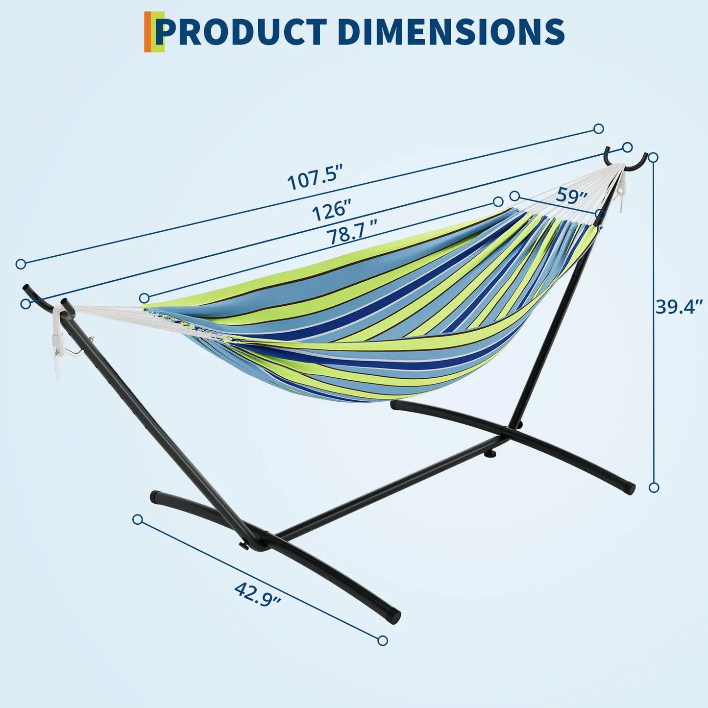 Portable 2 Person Hammock with Heavy-Duty Steel Stand, 450 Lbs Capacity Double Hammock, Space-Saving Structure with Carrying Bag, Versatile for Indoor, Outdoor, Patio, Lawn & Garden Use, Patio Furniture