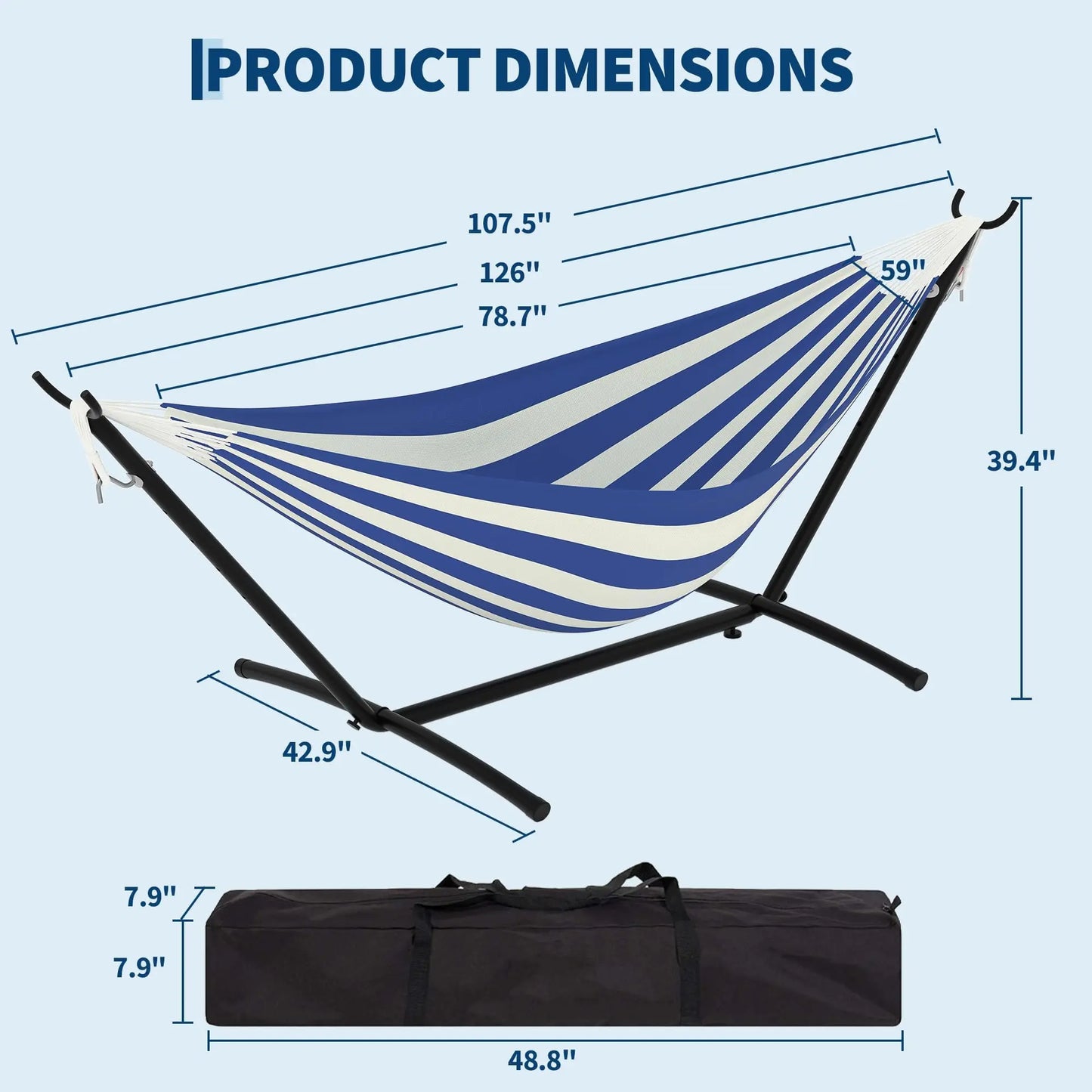 Portable 2 Person Hammock with Heavy-Duty Steel Stand, 450 Lbs Capacity Double Hammock, Space-Saving Structure with Carrying Bag, Versatile for Indoor, Outdoor, Patio, Lawn & Garden Use, Patio Furniture