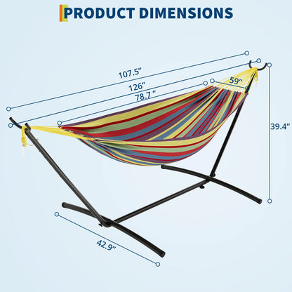 Portable 2 Person Hammock with Heavy-Duty Steel Stand, 450 Lbs Capacity Double Hammock, Space-Saving Structure with Carrying Bag, Versatile for Indoor, Outdoor, Patio, Lawn & Garden Use, Patio Furniture