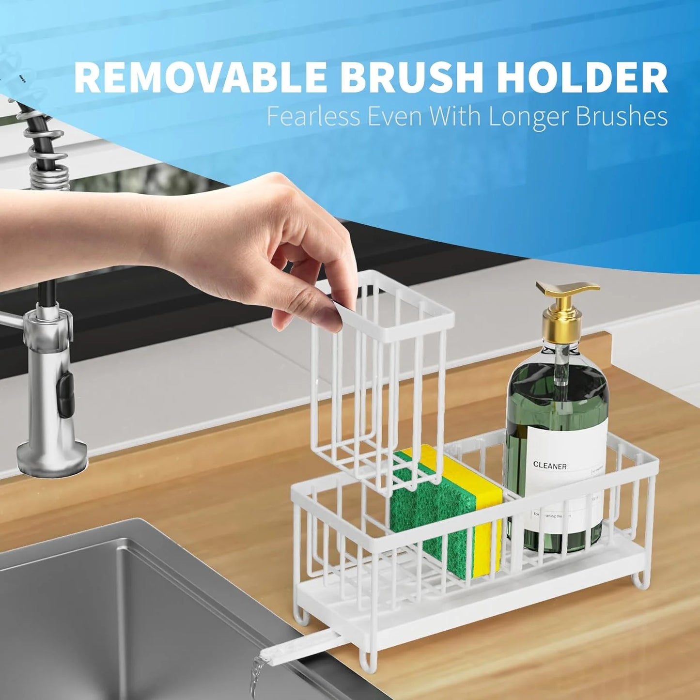 Sink Caddy,White Rust-Resistant Kitchen Organizer,Sponge Holder for Kitchen Sink