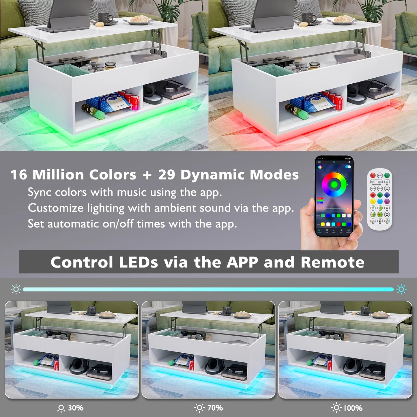 Mesa De Centro Elevable Con Compartimento Oculto, Mesa De Centro Blanca De Alto Brillo, Mesa De Cóctel Elevable Central Para Sala De Estar, Mueble Decorativo
