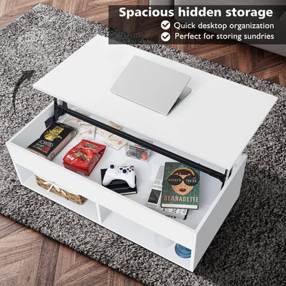 Mesa De Centro Elevable Con Compartimento Oculto, Mesa De Centro Blanca De Alto Brillo, Mesa De Cóctel Elevable Central Para Sala De Estar, Mueble Decorativo