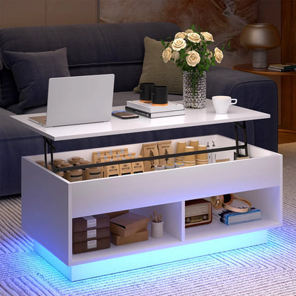 Mesa De Centro Elevable Con Compartimento Oculto, Mesa De Centro Blanca De Alto Brillo, Mesa De Cóctel Elevable Central Para Sala De Estar, Mueble Decorativo