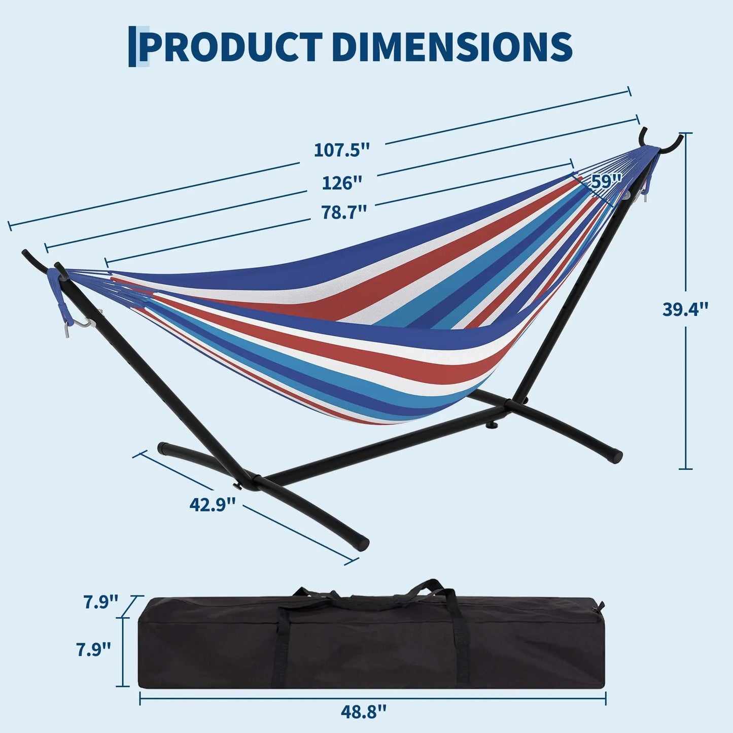 Portable 2 Person Hammock with Heavy-Duty Steel Stand, 450 Lbs Capacity Double Hammock, Space-Saving Structure with Carrying Bag, Versatile for Indoor, Outdoor, Patio, Lawn & Garden Use, Patio Furniture