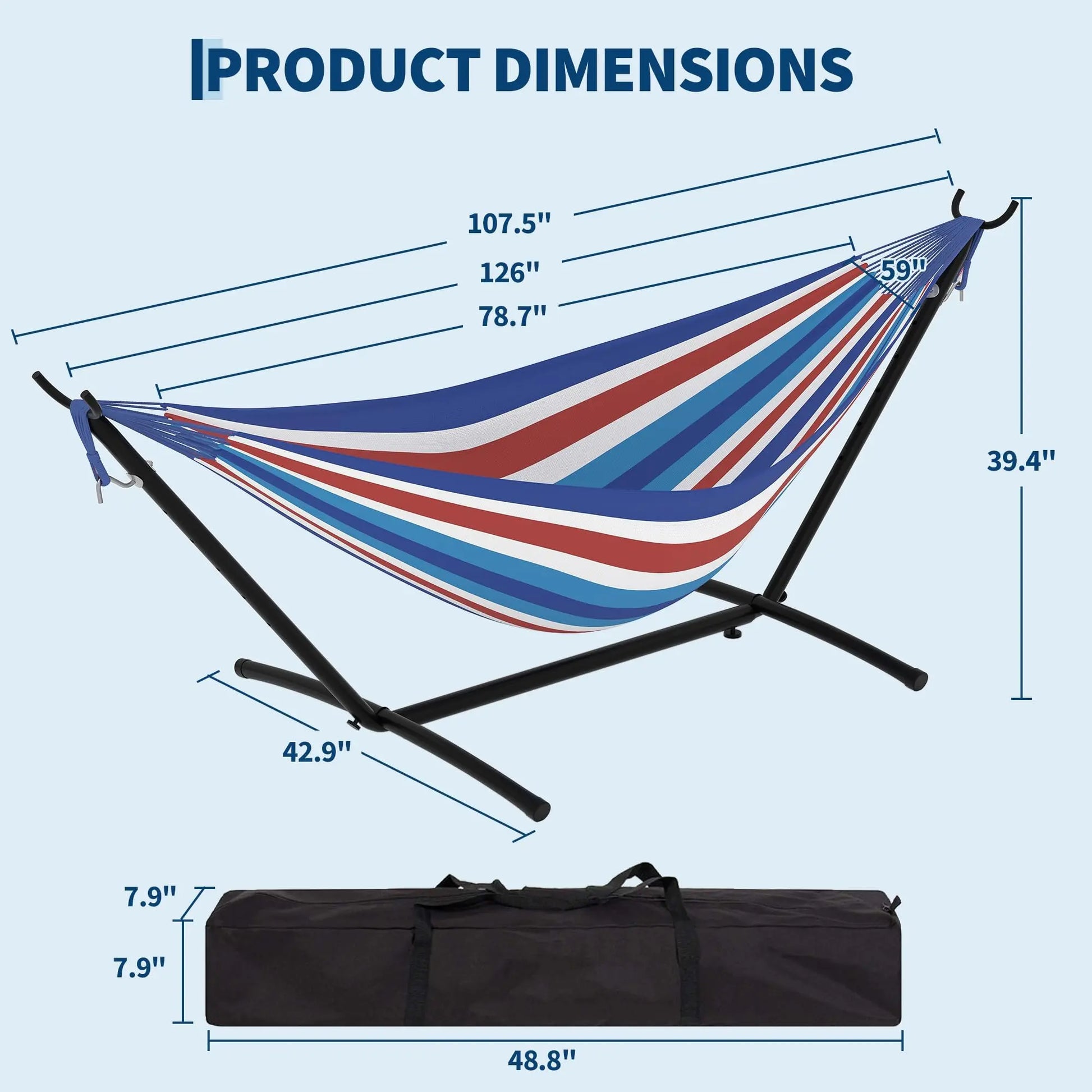 Portable 2 Person Hammock with Heavy-Duty Steel Stand, 450 Lbs Capacity Double Hammock, Space-Saving Structure with Carrying Bag, Versatile for Indoor, Outdoor, Patio, Lawn & Garden Use, Patio Furniture