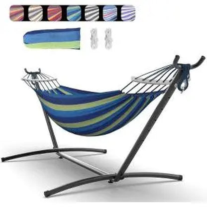 Portable 2 Person Hammock with Heavy-Duty Steel Stand, 450 Lbs Capacity Double Hammock, Space-Saving Structure with Carrying Bag, Versatile for Indoor, Outdoor, Patio, Lawn & Garden Use, Patio Furniture