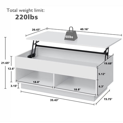 Mesa De Centro Elevable Con Compartimento Oculto, Mesa De Centro Blanca De Alto Brillo, Mesa De Cóctel Elevable Central Para Sala De Estar, Mueble Decorativo